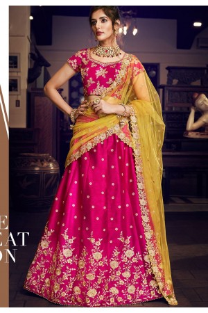 rani pink silk embroidered lehenga choli 4157