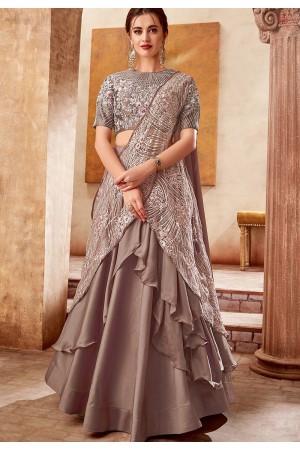 slaty grey satin silk embroidered designer lehenga choli 5724