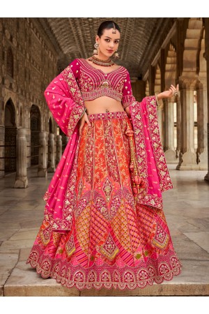 Banarasi silk weaving embroidered Pink wedding lehenga choli 101