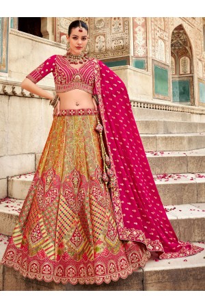 Banarasi silk weaving embroidered Mustard wedding lehenga choli 102