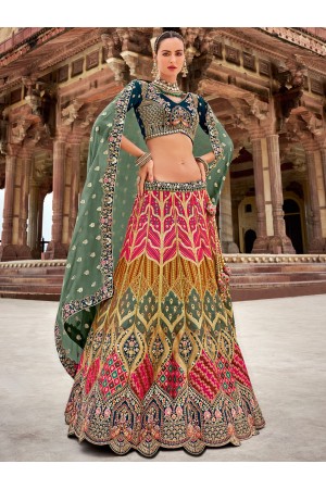 Banarasi silk weaving embroidered Navy blue and green wedding lehenga choli 103