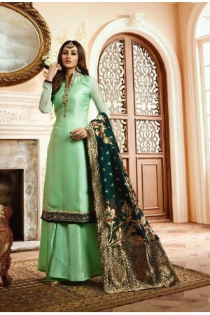 Green silk festive wear palazzo suit 15104