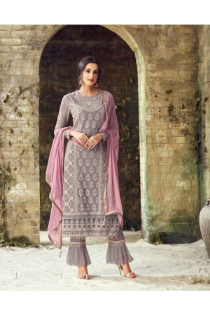 Grey heavy embroidered straight cut salwar kameez 53003