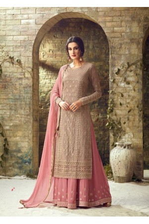 Grey pink heavy embroidered palazzo salwar kameez 53002