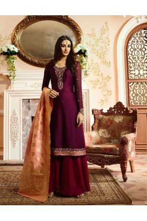 Purple silk festive wear palazzo suit 15106