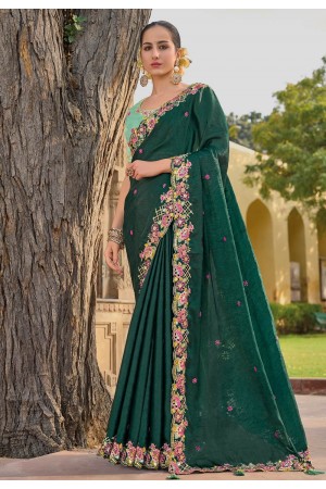 Green silk saree with blouse 6901