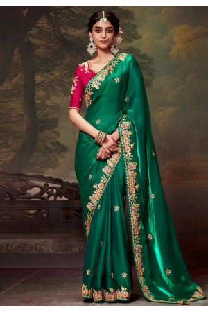 Green tissue saree with blouse 5365