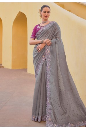 Grey silk saree with blouse 6905