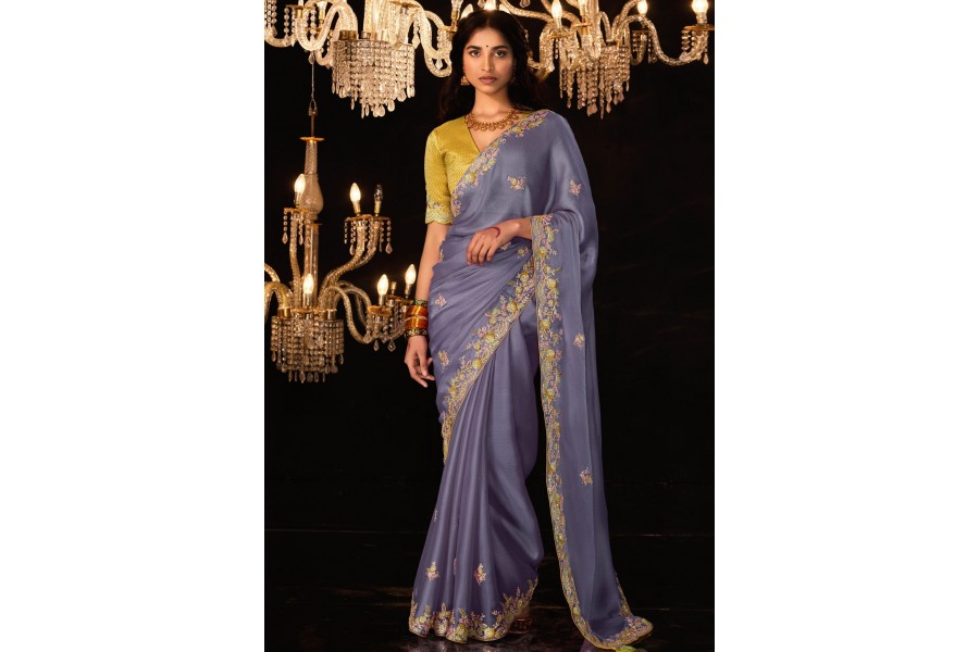 Lavender Cloudmist Embroidery Saree main image 1