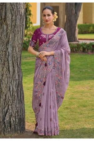 Lavender silk saree with blouse 6903