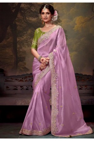 Lavender tissue saree with blouse 5371