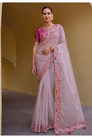 Light pink silk saree with blouse 6908
