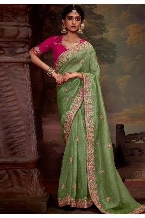 Mehndi tissue saree with blouse 5367