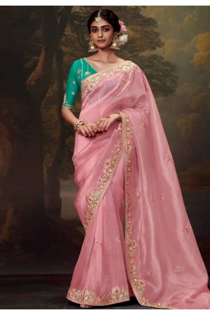 Pink tissue saree with blouse 5368