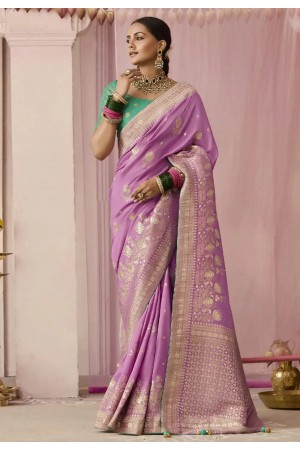 Pink viscose saree with blouse 279