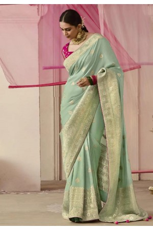 Pista green viscose saree with blouse 280