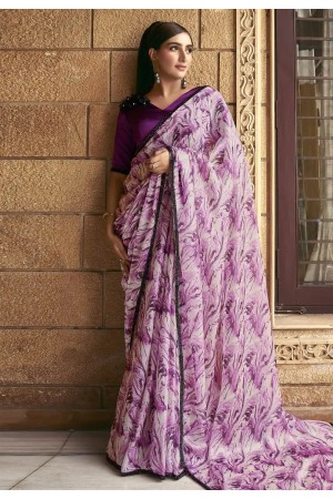Purple satin silk saree with blouse 43804