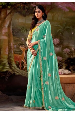 Sea green organza saree with blouse 5344