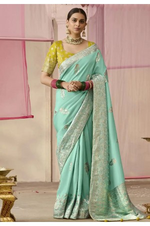 Sea green viscose saree with blouse 287