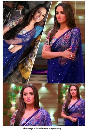 Bollywood Anita Hassanandani Navy blue net saree