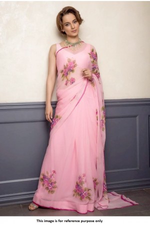 Bollywood Kangana Ranautt Organza print pink saree