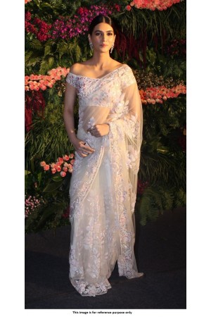 Bollywood Kriti Sanon White Virushka wedding reception Net saree