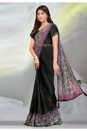 Black crepe saree with blouse 24621