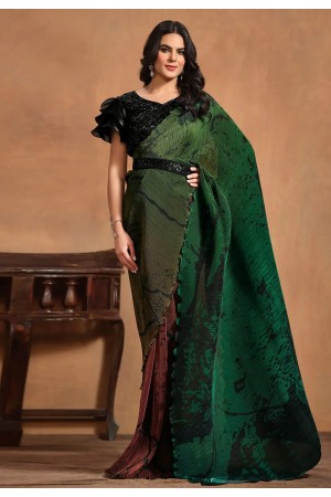 Green satin silk saree with blouse 24409