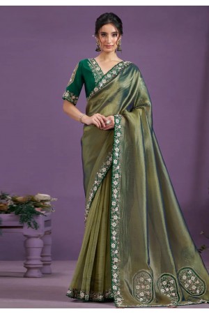 Green tissue saree with blouse 24812