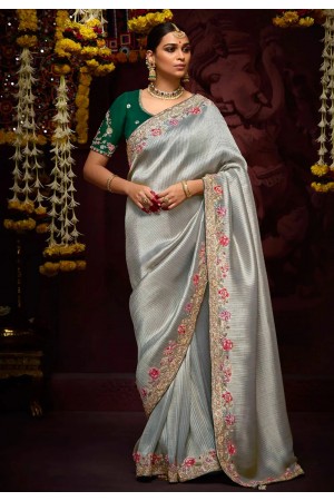 Grey banarasi saree with blouse 348