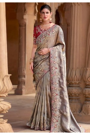 Grey silk saree with blouse 1001