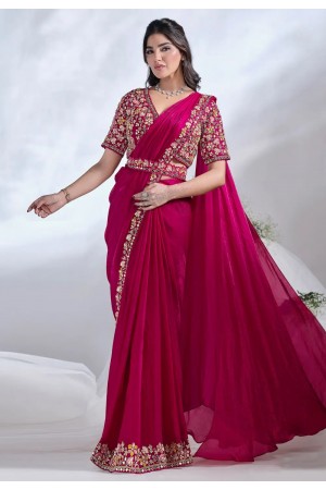 Magenta satin silk saree with blouse 24615