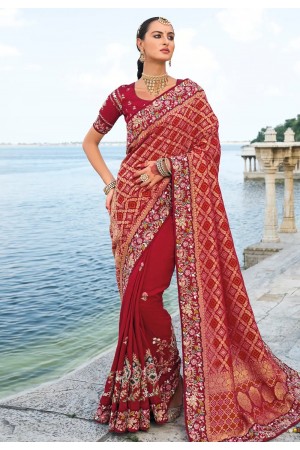 Maroon silk saree with blouse 7710