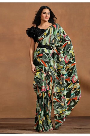 Multicolor satin silk saree with blouse 24415
