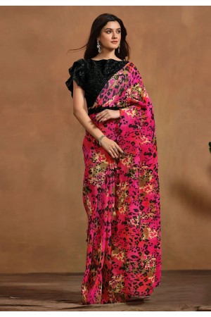 Pink satin silk designer saree 24412