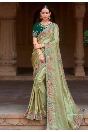 Pista green silk saree with blouse 1004