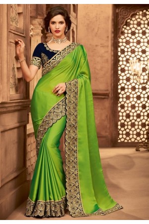 lime green designer silk saree 2302