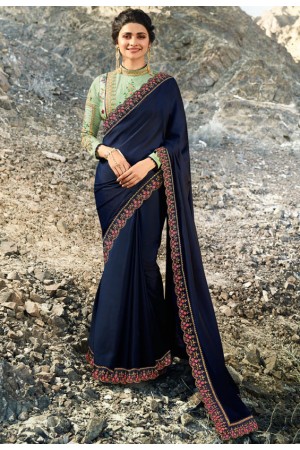 prachi desai midnight blue silk saree 20675
