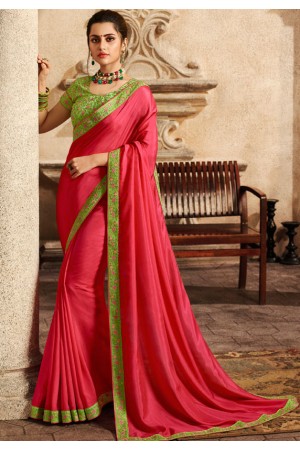 punch pink saree with embroidered blouse 6159