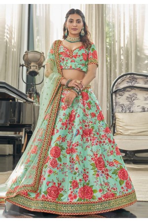 Art silk floral lehenga choli in Sea green colour 7514