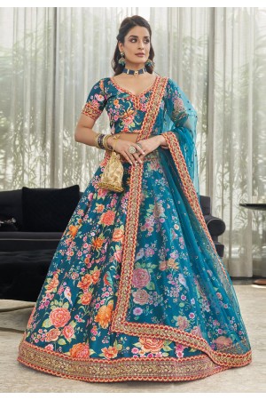 Art silk floral lehenga choli in Teal colour 7515