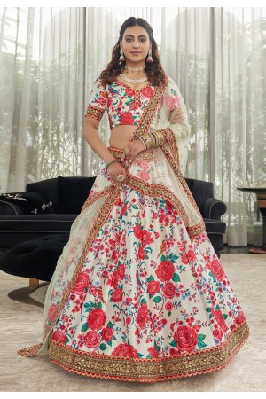 Art silk floral lehenga choli in White colour 7512