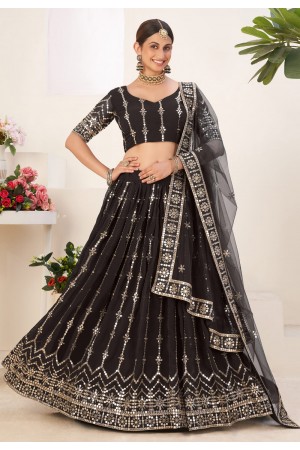 Faux georgette circular lehenga choli in Black colour 3010