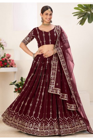 Faux georgette circular lehenga choli in Maroon colour 3009