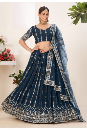 Faux georgette circular lehenga choli in Navy blue colour 3008