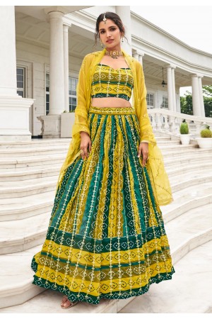 Faux georgette circular lehenga choli in Yellow colour 145