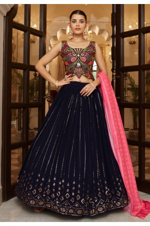 Georgette a line lehenga choli in Navy blue colour 2205