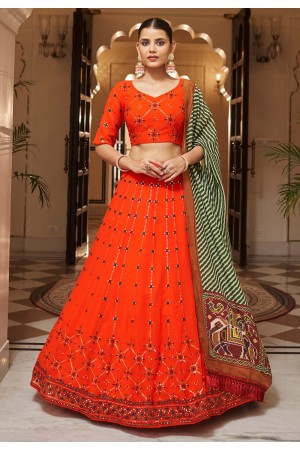 Georgette a line lehenga choli in Orange colour 2203