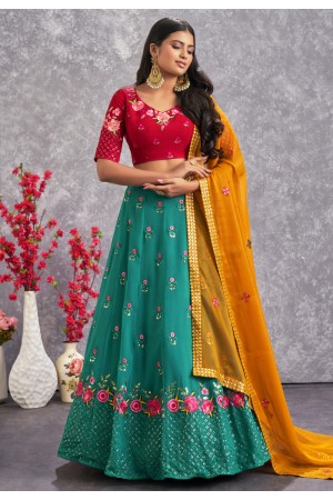 Georgette circular lehenga choli in Green colour 2256