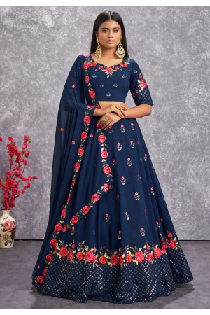 Georgette circular lehenga choli in Navy blue colour 2257